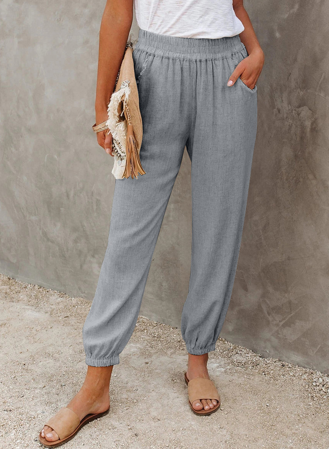Damen lässige Freizeithose mit elastischem Bund und seitlichen Taschen Drune