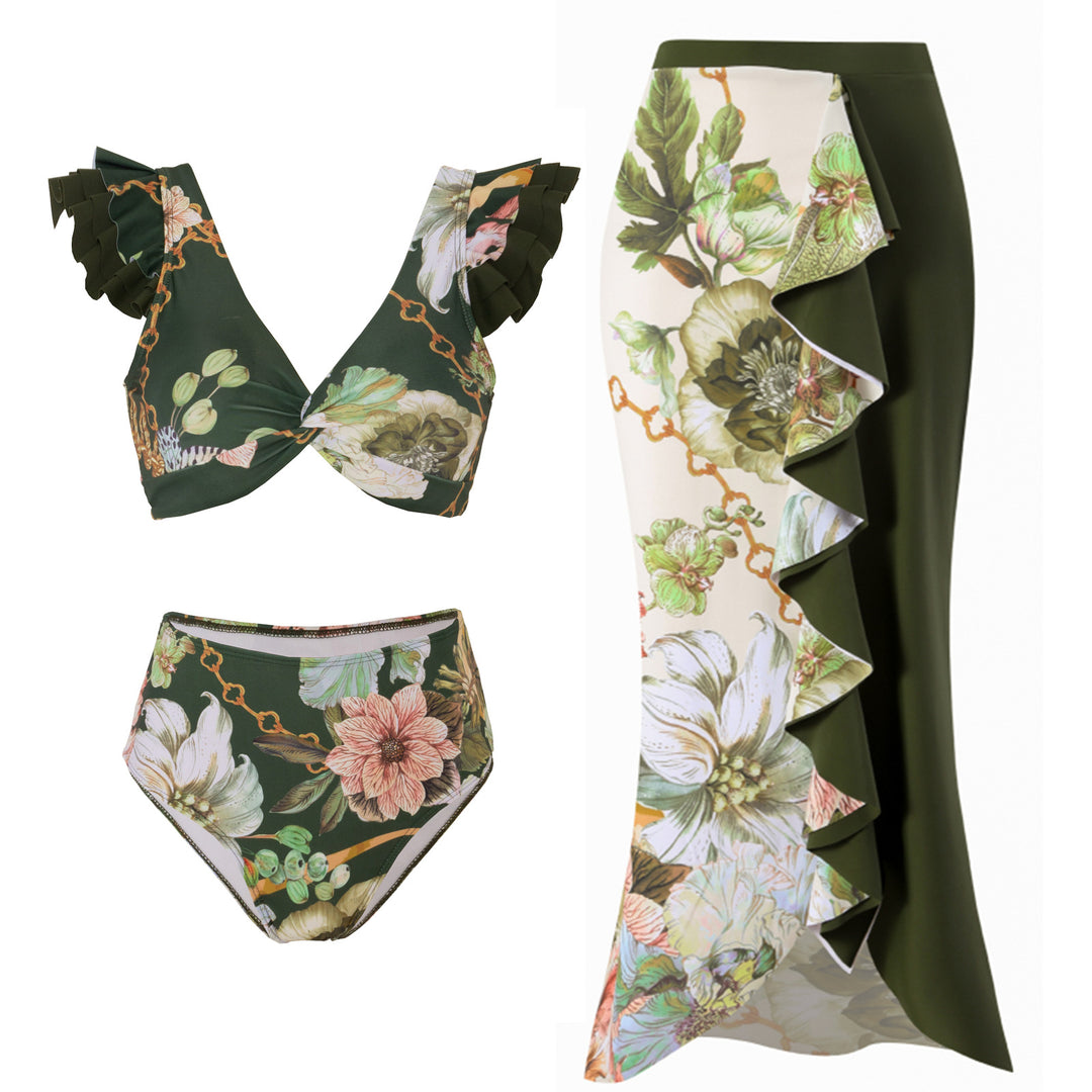 Damen Bikini-Set mit charmantem Rüschendesign und eleganter Strandumhüllung Drune