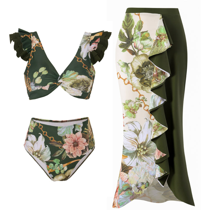 Damen Bikini-Set mit charmantem Rüschendesign und eleganter Strandumhüllung Drune