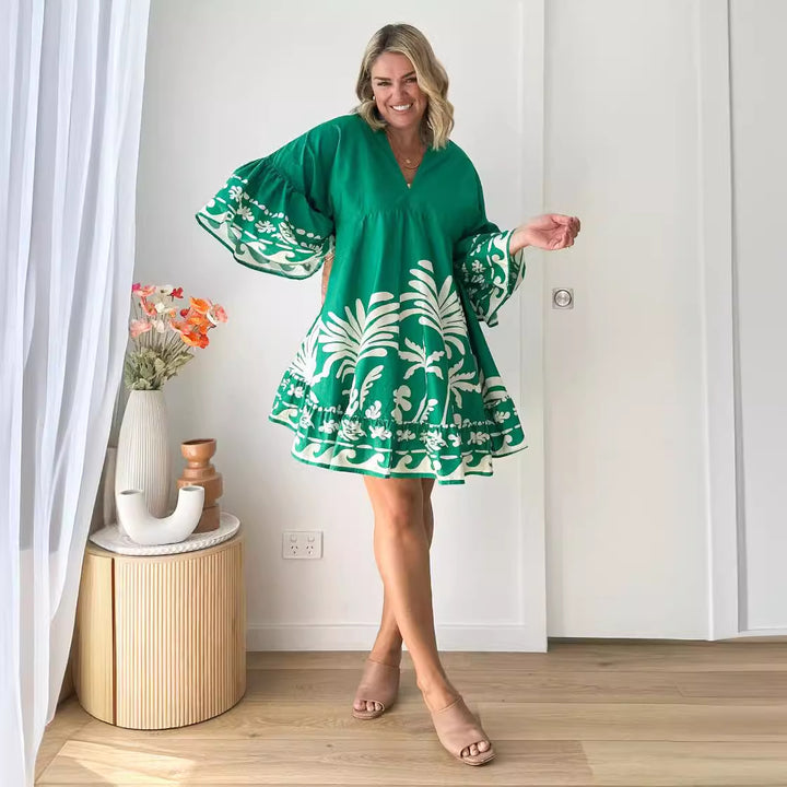 Damen Freizeitkleid mit voluminösen Ärmeln und strukturierten Rüschendetails Drune
