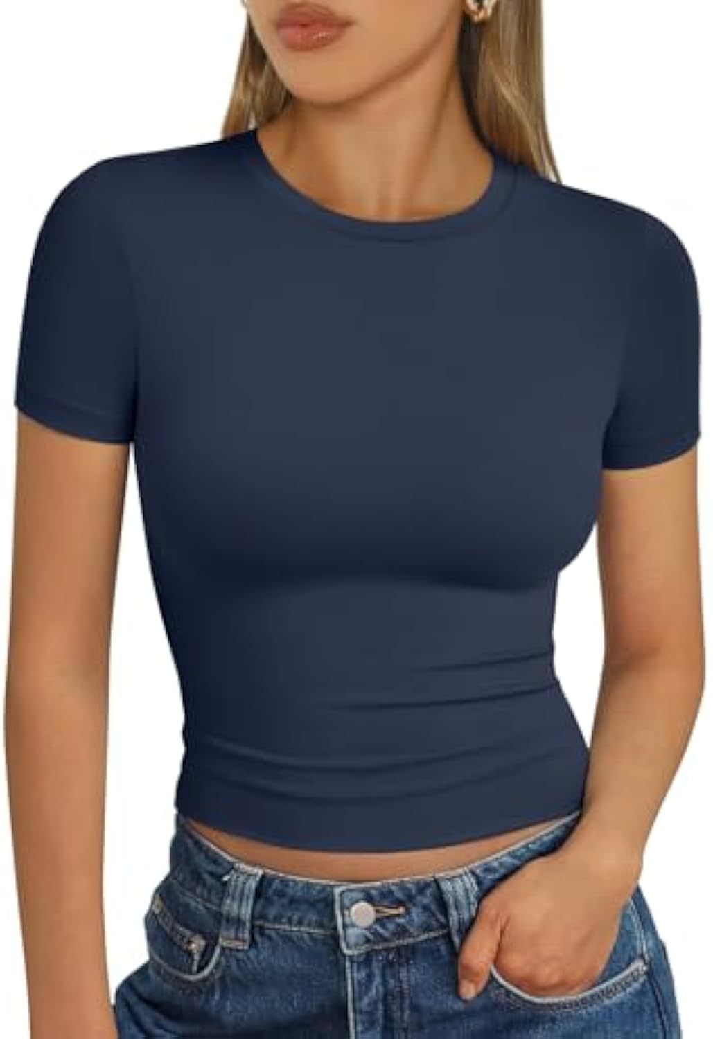 Damen figurbetontes Kurzarmshirt aus elastischem Material Drune