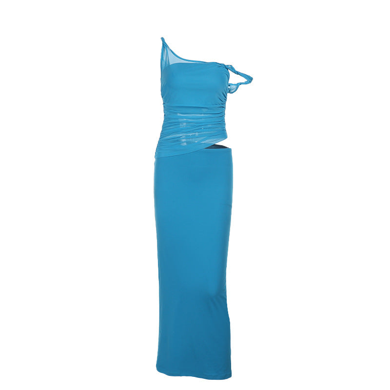 Damen figurbetontes Maxikleid mit asymmetrischem Schnitt und Raffungen Drune