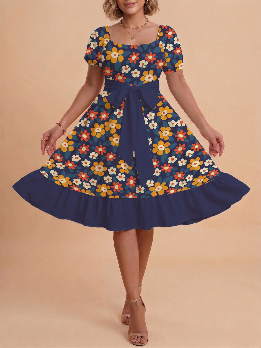 Damen Verspieltes Maxikleid mit Bärenmuster und taillierbarem Band Drune