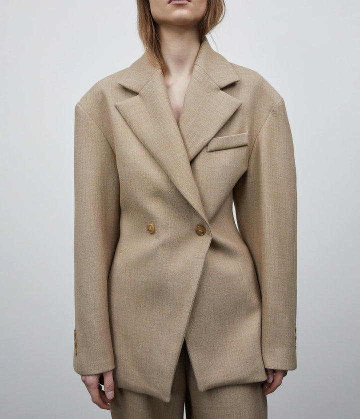 Damen Modischer Oversized Blazer mit doppelter Knopfleiste und strukturiertem Stoff Drune