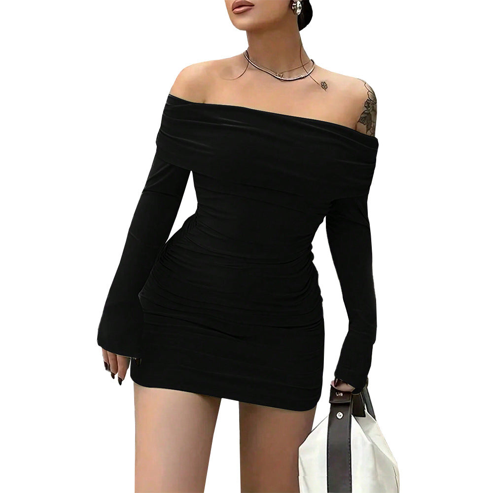 Damen Mini-Kleid mit Off-Shoulder-Design und raffinierten Rüschendetails Drune