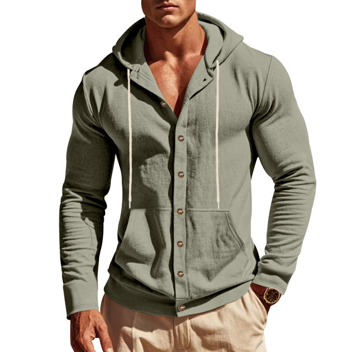 Herren lässiger Kapuzenpullover mit Knopfleiste und praktischen Taschen Drune
