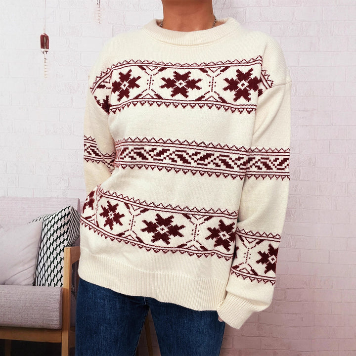 Damen Winterpullover mit festlichem Schneemuster und weichem Strick Drune