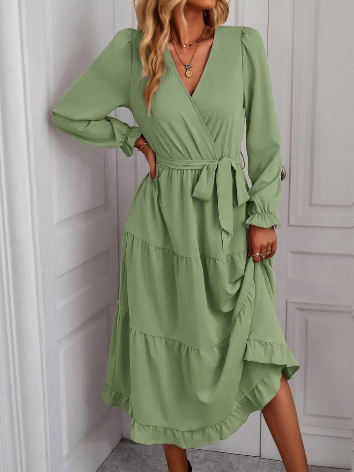 Damen Wickelkleid mit Rüschen und Taillengürtel Drune