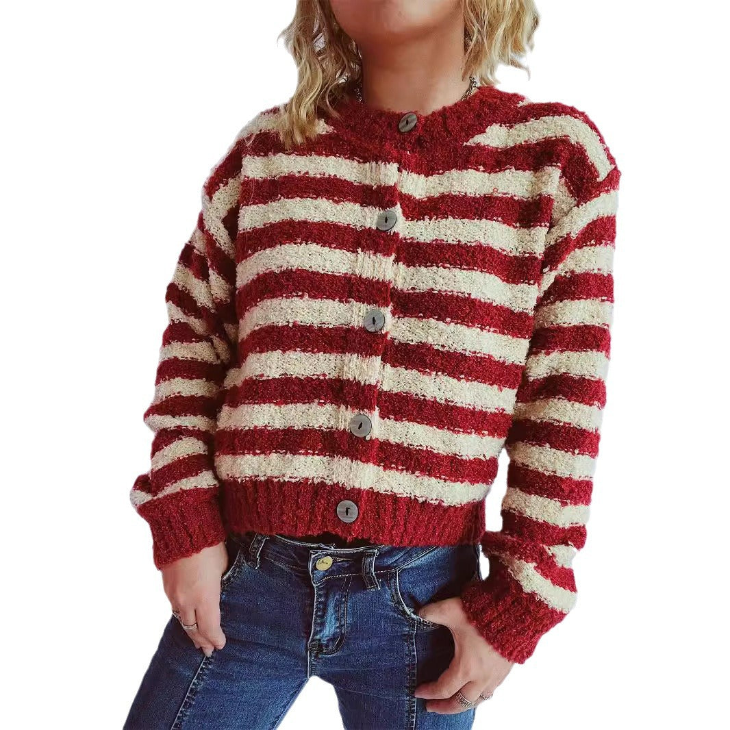 Damen lässige Strickjacke mit modernem Streifenlook Drune