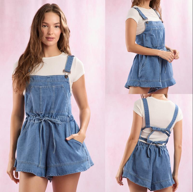 Damen Denim-Latzoverall mit verstellbaren Trägern und Taillenzug Drune