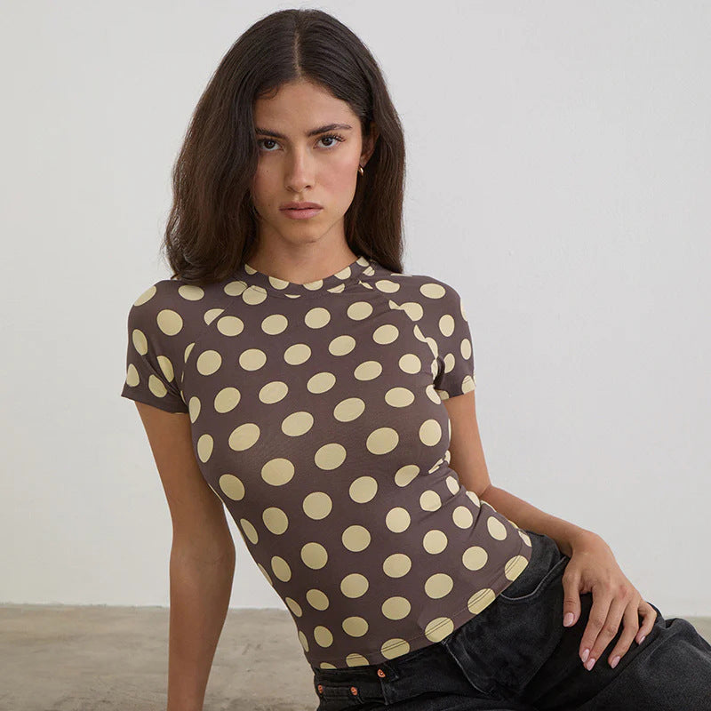 Damen Figurbetontes Kurzarmshirt mit modernen Punktedesign Drune