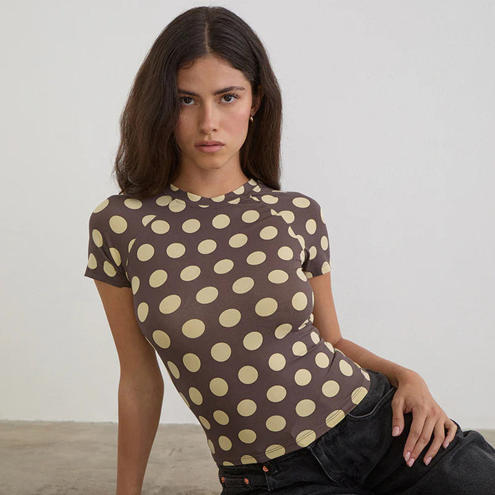 Damen Figurbetontes Kurzarmshirt mit modernen Punktedesign Drune