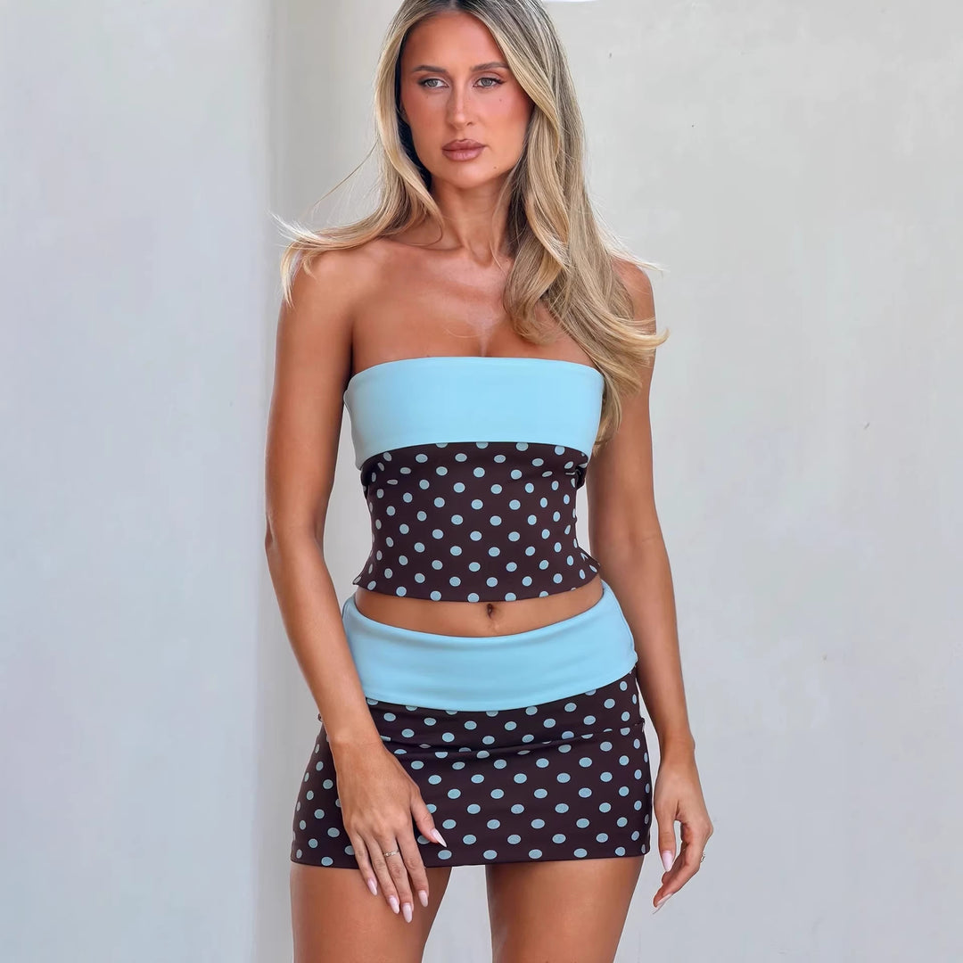 Damen süßes Bandeau-Top und Minirock-Set Drune