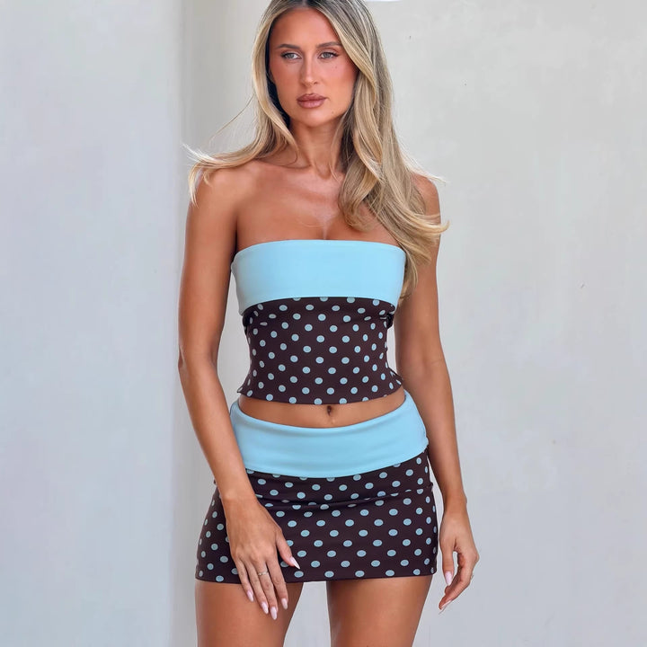 Damen süßes Bandeau-Top und Minirock-Set Drune