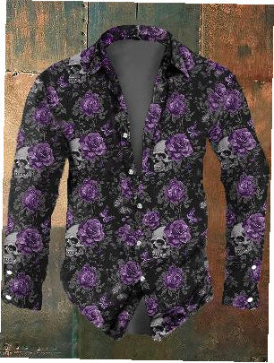 Herren Langarmhemd mit anspruchsvollem Totenkopf-Design und modernem Schnitt Drune