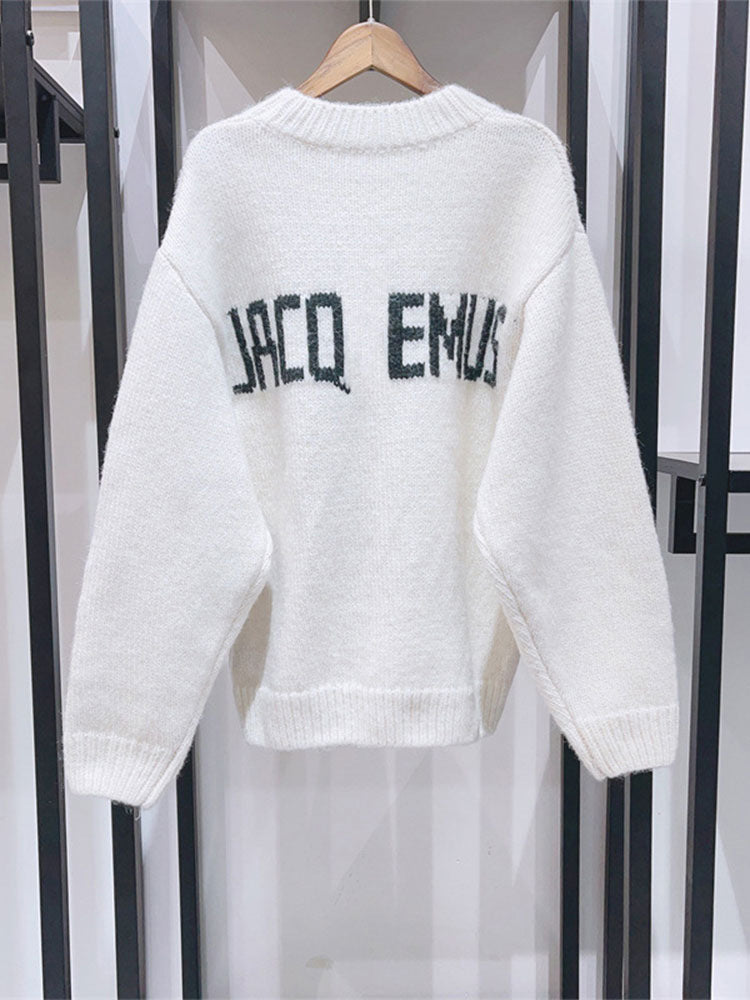 Damen Gemütlicher Strickpullover mit auffälligem Schriftzug Drune