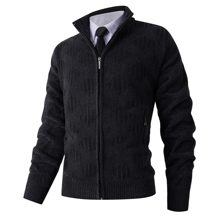 Herren Strickjacke mit strukturiertem Muster und hohem Kragen Drune