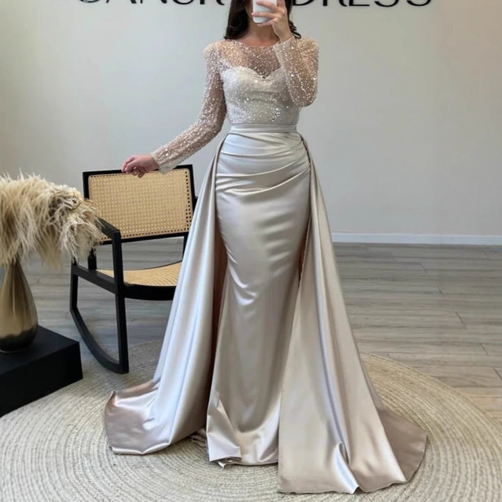 Damen Elegantes Abendkleid mit glitzerndem Oberteil und fließendem Rock Drune
