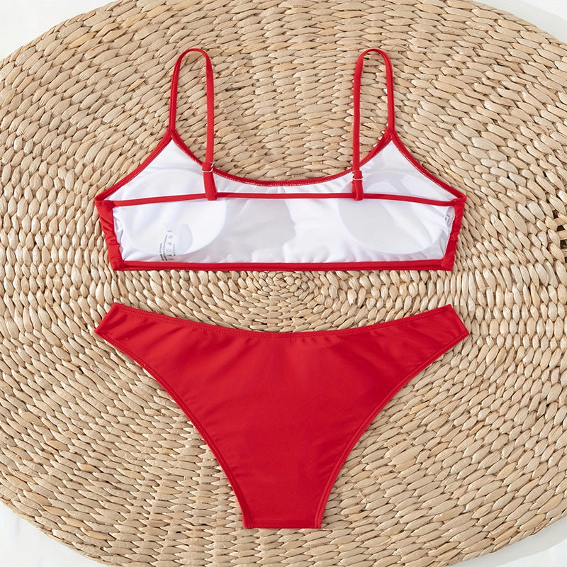 Damen Hochtailliertes Bikini-Set mit schmalen Trägern und elastischem Bund Drune