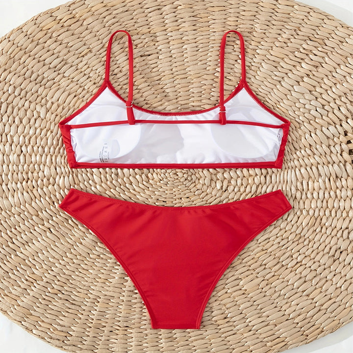 Damen Hochtailliertes Bikini-Set mit schmalen Trägern und elastischem Bund Drune