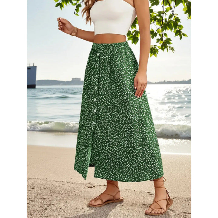 Damen Maxirock mit floralem Design und Knopfdetails Drune