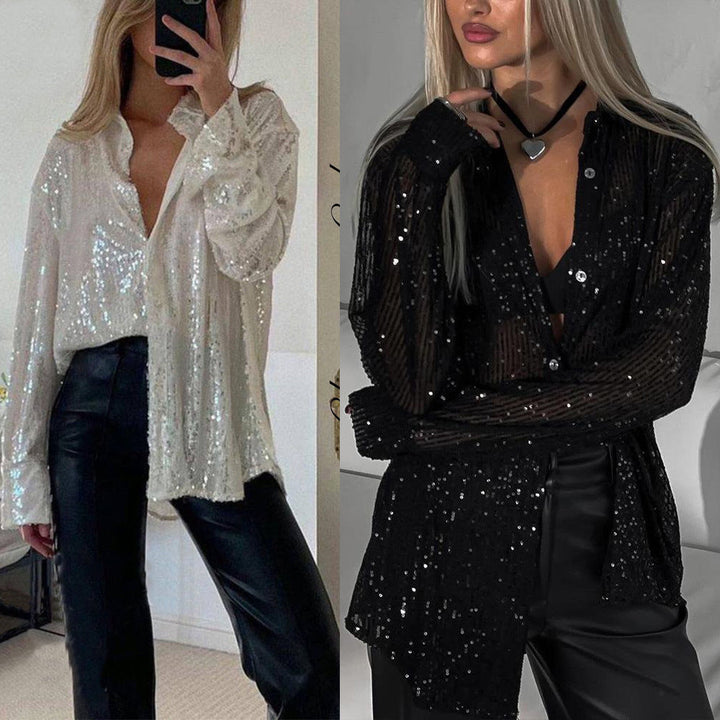 Damen Glitzernde Bluse mit schimmernder Textur und lässigem Schnitt Drune