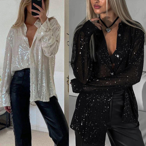 Damen Glitzernde Bluse mit schimmernder Textur und lässigem Schnitt Drune