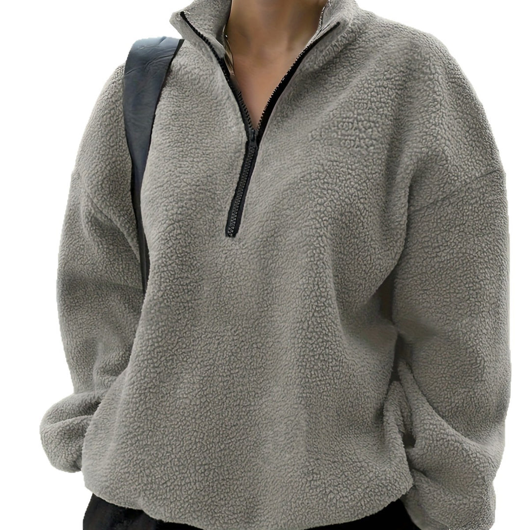 Damen kuscheliger Fleece-Pullover mit Stehkragen und Reißverschluss Drune