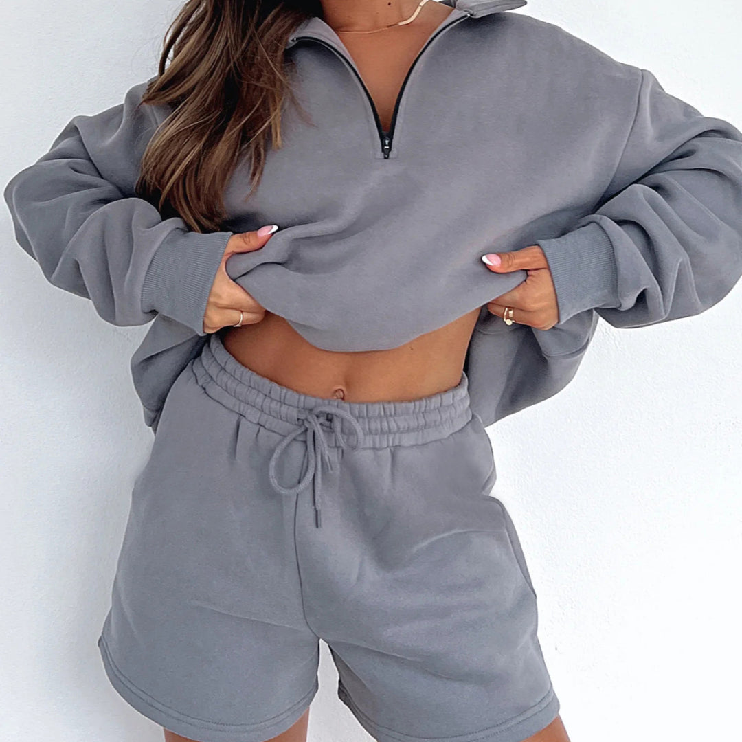 Damen lässiger Pullover mit halbhohem Kragen und Shorts Drune