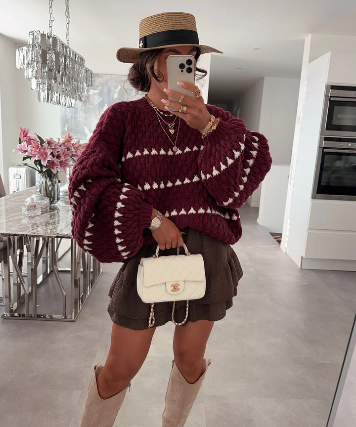 Damen Grobstrukturierter Pullover mit weitem Arm Drune