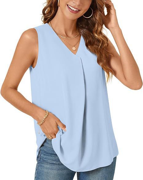 Damen Leichte Faltenfreie Ärmellose Bluse Drune