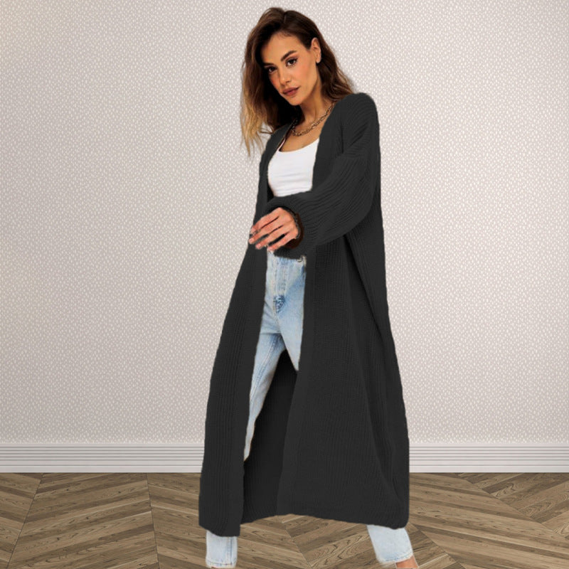 Damen Langer gestrickter Cardigan mit lässigem Schnitt und strukturierter Textur Drune