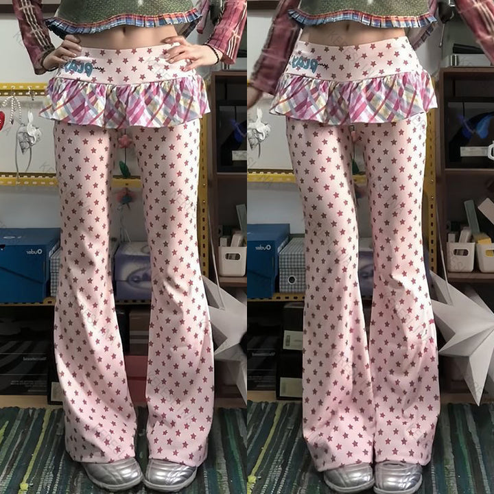 Damen Figurbetonte Flared-Hose mit Rüschendetail Drune