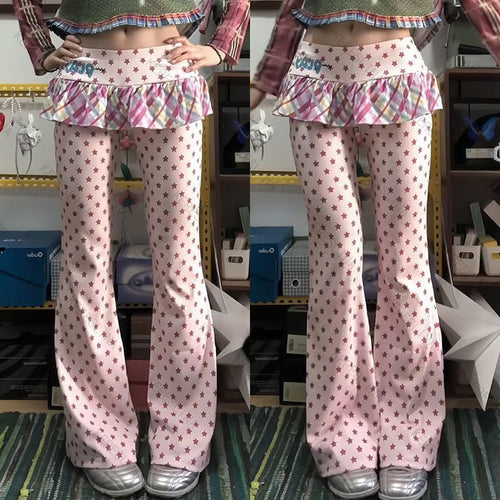 Damen Figurbetonte Flared-Hose mit Rüschendetail Drune
