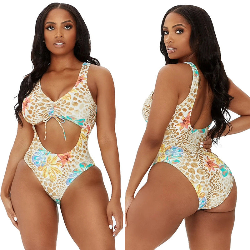 Damen Cut-Out Badeanzug mit floralem Design und verstellbaren Trägern Drune
