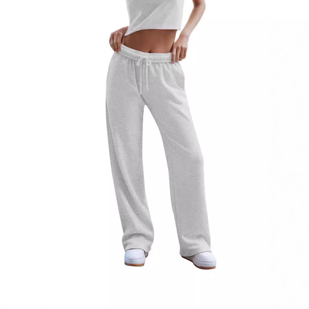 Damen nan weite Komfort-Loungehose mit hochgeschnittener Taille, elastischem Bund und Kordelzug Drune