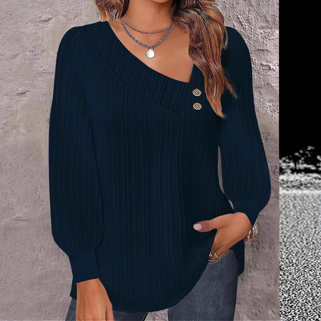 Damen Elegantes und lässiges Oberteil mit asymmetrischem Ausschnitt und Knopfdetails Drune