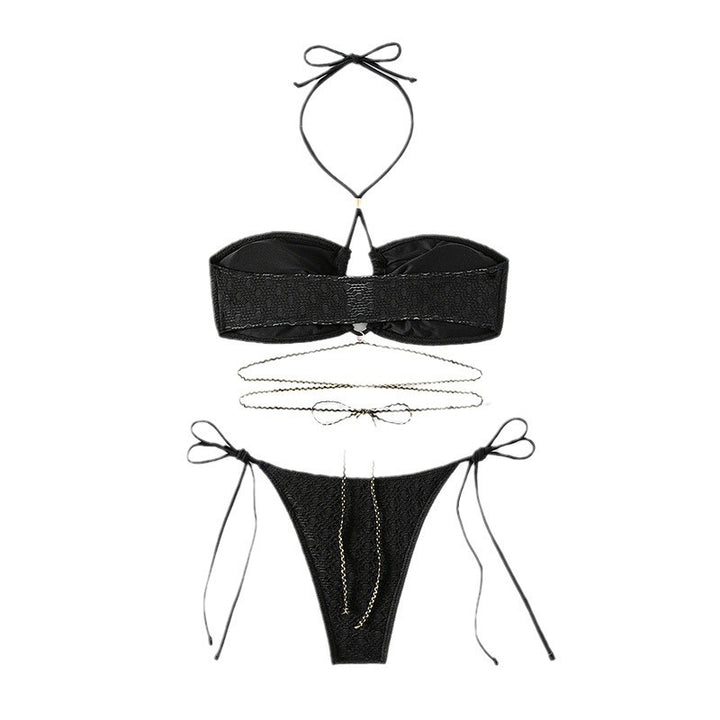 Damen Bandeau-Bikini mit verstellbaren Bindebändern und goldenen Akzenten Drune