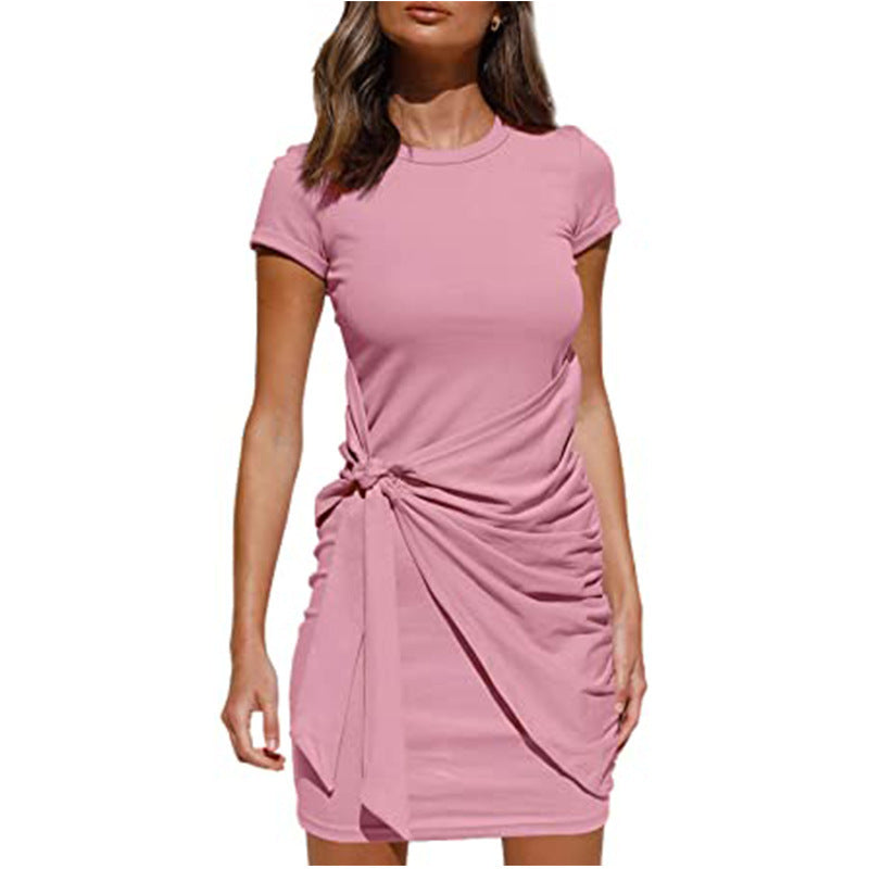 Damen Rüschens Mini Kleid mit seitlichem Bindeband Drune