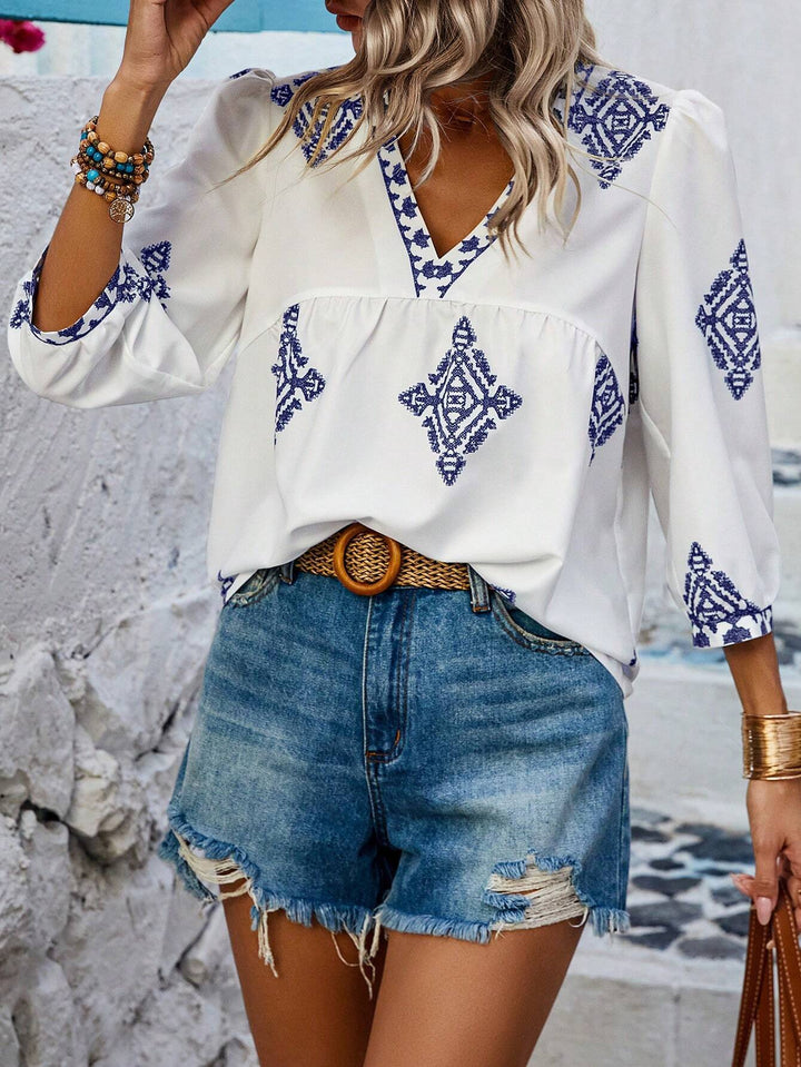Drune | Boho Chic V-ausschnitt Bestickte Bluse Für Frauen
