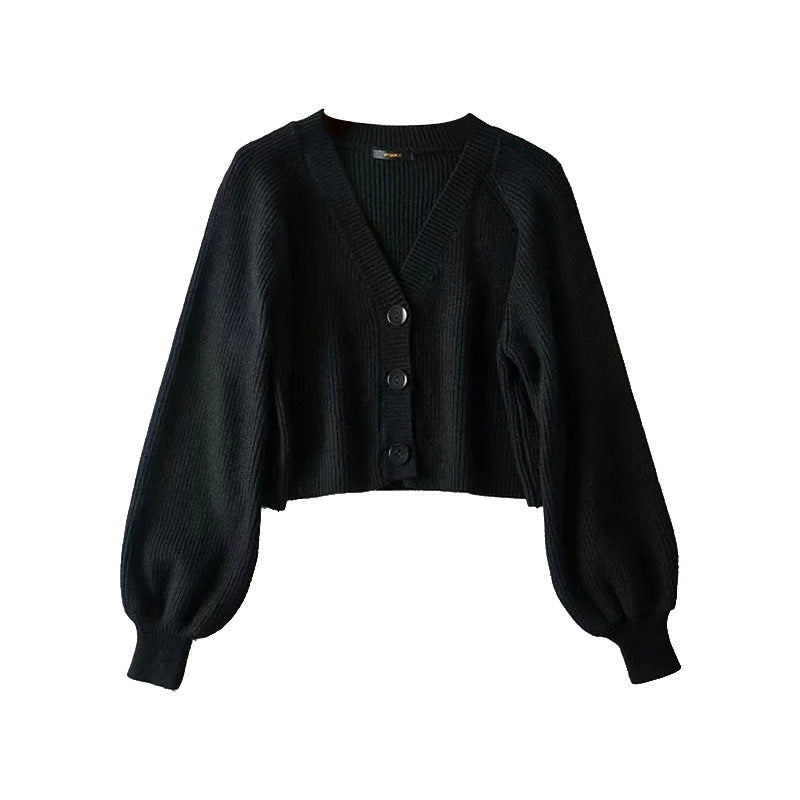 Damen Cropped Rippstrickcardigan Pullover Drune