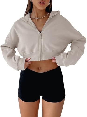 Damen trendige cropped Kapuzenjacke Drune