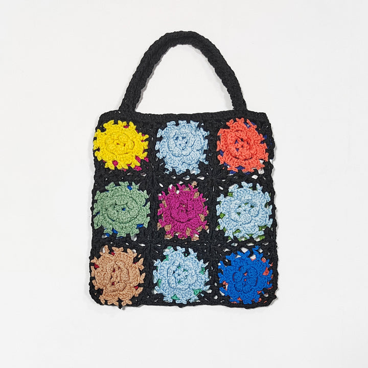 Damen gehäkelte Handtasche mit buntem Blumenmuster Drune