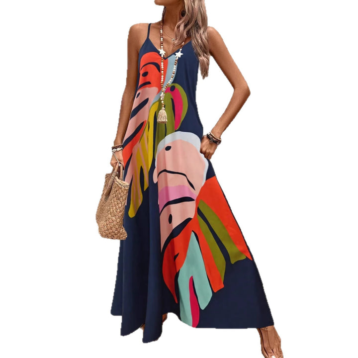 Damen Maxi Kleid mit buntem Pflanzenmuster Drune