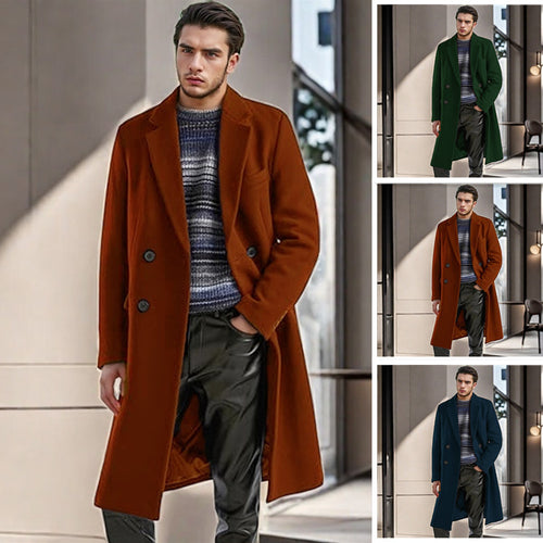Herren eleganter Doppelreihiger Wollmantel Drune