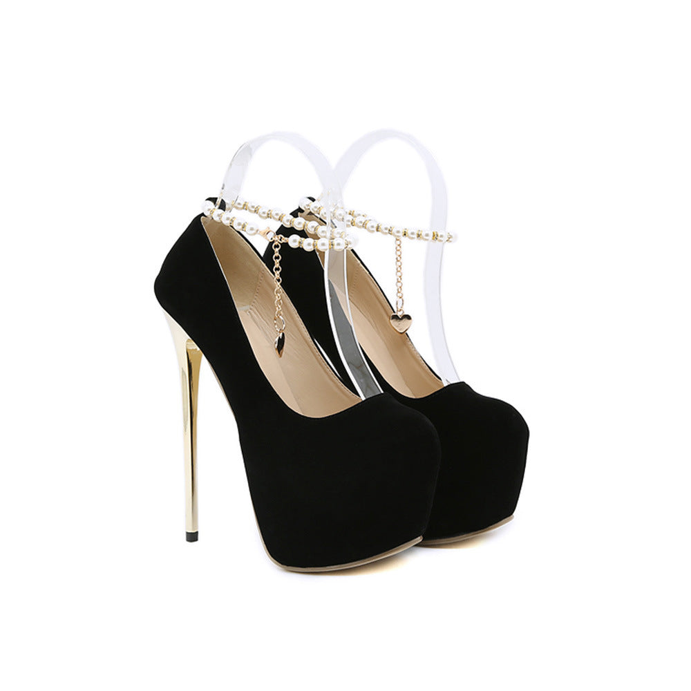 Damen High Heel Pumps mit elegantem Perlenschmuck und glänzendem Absatz Drune