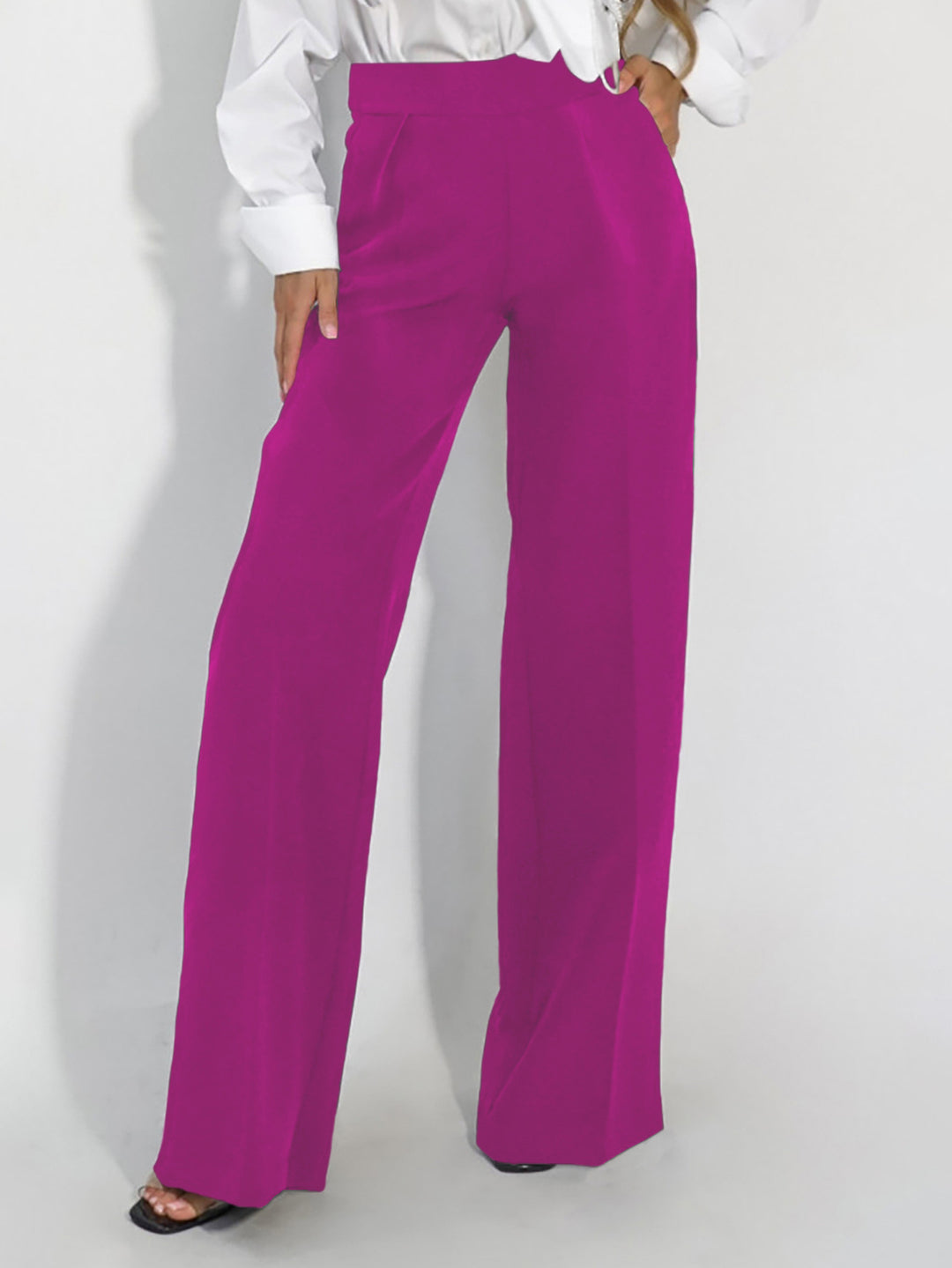 Damen Hoch taillierte Stoffhose mit weitem Bein und edler Verarbeitung Drune