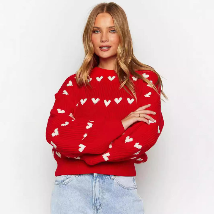 Damen gemütlicher Pullover mit Herzmuster Drune