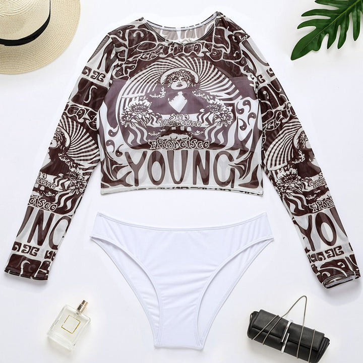 Damen Sportlicher Crop-Top mit langem Arm und eleganten Print Drune