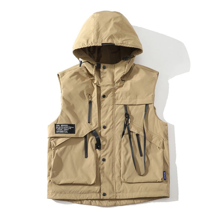 Herren funktionale Outdoor-Weste mit verstellbarem Kapuzendesign und vielseitigen Taschen Drune